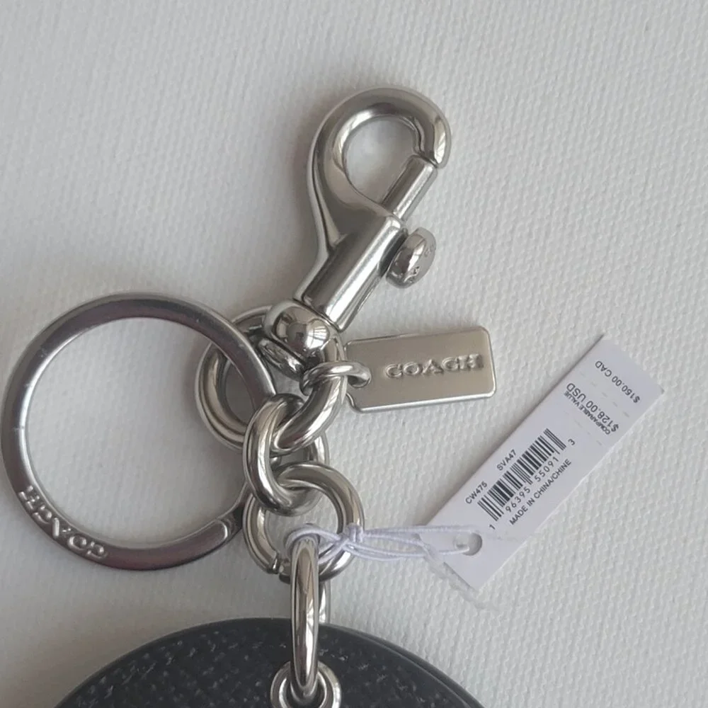 Coach Heart Bolt Print Black Coated Canvas CW475 Mirror Bag Charm Key Chain